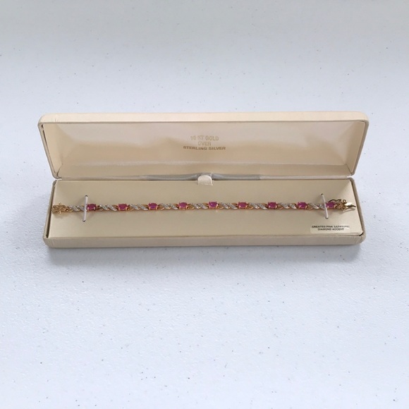 Vintage Jewelry - Gold Vermeil with Pink Sapphire & Diamond Bracelet